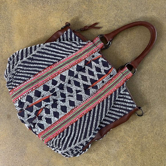 Anthropologie Lucky Penny Beaded Boho Geometry Bag Purse Tote - Picture 7 of 11